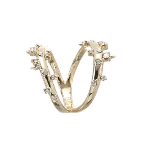 ALEXIS BITTAR NEW Gold Satellite Double Banded Crystal Accented Lace Size 7 Ring - Picture 16 of 16